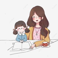 Mom And Daughter Illustration, Daughter Illustration, Mother And Daughter Drawing, Mothers Day Cartoon, Chi Bi, I Love You Mother, Cartoon Mom, Wattpad Background, Teacher Cartoon