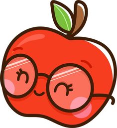 an apple wearing glasses with a green leaf on top