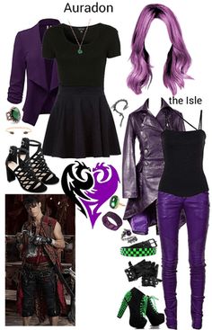 Mal Descendants Costume, Green And Purple Outfit, Custome Ideas, Emo Outfits For Girls, Leather Fingerless Gloves, Movie Inspired Outfits