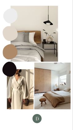 the interior design board is shown with different colors and textures, including beiges, browns,