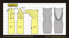 the front and back view of a dress pattern, with instructions to make it look like an