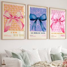 Lauren Norris Apartment, Blue Pink White And Gold Bedroom, Pink And Blue House Decor, Pink And Blue Preppy Room, Pretty House Decor, Artwork For Above Bed, Floral Dorm Room Ideas, Blue And Pink Bedroom Decor, Pink And Blue Room Aesthetic