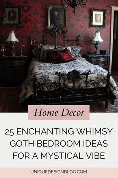 a bedroom with red wallpaper and black bedding is featured in the article home decor