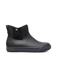 a pair of black rain boots with rubber outs and rubber outs on the soles