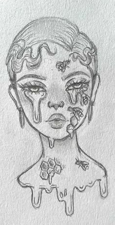 a drawing of a woman with tears on her face