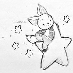 a drawing of a cartoon character flying through the air with a star on its back