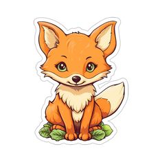 an orange fox sticker sitting on top of leaves