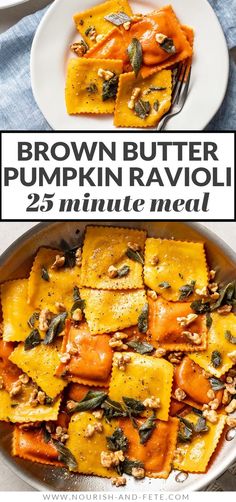 brown butter pumpkin ravioli with spinach and walnuts