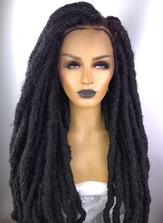 Skip the tension on your scalp and hours in the salon. Our handmade custom Jumbo Locs wigs are extremely versatile. Our units are brand new, unused, and unworn. The synthetic locs are constructed on a medium human hair full lace wig base, lightly bleached knots, 3 combs, baby hair, adjustable strap, and elastic band. Jumbo Locs wigs can last two years or more with proper care.Washing Instructions: Add conditioner to water. Wash wig gently. Soak wig in fresh water. Air dry laying flat. FAQ: Why i Wig Washing, Jumbo Locs, Crochet Wig, Curly Bangs, Custom Wigs, Wigs Online, Locs Hairstyles, Braids Wig, The Salon