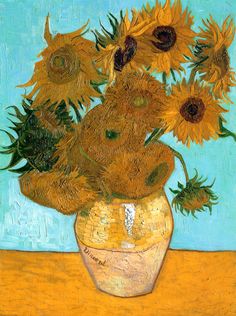 a painting of sunflowers in a vase with a black cat