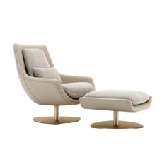 the lounge chair and ottoman is shown in beige leather