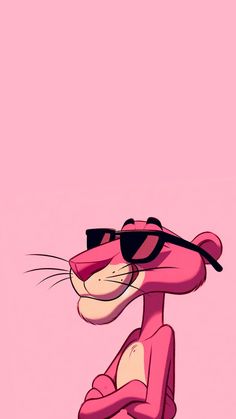 a pink cat wearing sunglasses on top of it's head