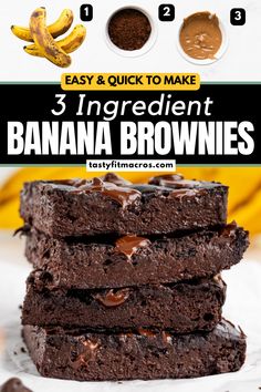 chocolate banana brownies stacked on top of each other