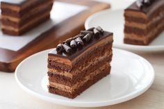 a slice of chocolate cake on a white plate