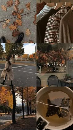 a collage of photos with clothes and shoes hanging on a line above the street