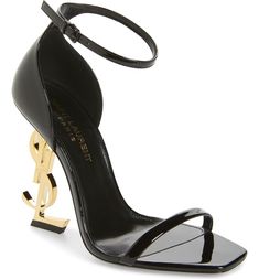 Saint Laurent Opyum YSL Ankle Strap Sandal (Women) | Nordstrom Gold Pumps Heels, Nice Sneakers, Chic High Heels, Christmas Haul, Strappy Leather Sandals, Ysl Heels, Gorgeous Heels, Gold Pumps, Strap Sandals Women