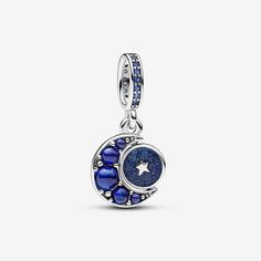 From Pandora, sparkling blue stones and shimmering enamel come together in the Sparkling Moon Spinning Dangle Charm. This charm features a crescent moon shape set with smooth cabochon-cut man-made crystals in three different shades of blue, creating a dreamy effect. The small sterling silver disc inside the curve of the moon is designed to spin and features shimmering enamel on one side and a "Dreams come true" engraving on the other. Wear this sterling silver dangle charm to inspire y Charms Pandora, Mesh Bracelet, Moon Shapes, Dangle Charms, Dreams Come True, Star Charms, Pandora Jewelry, Lab Created Diamonds, Silver Man