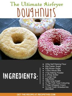 an advertisement for doughnuts with different flavors and toppings on it, including sprinkles