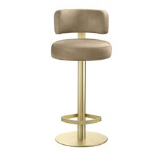 an image of a modern bar stool with gold metal frame and upholstered seat