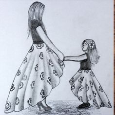 a pencil drawing of two girls holding hands