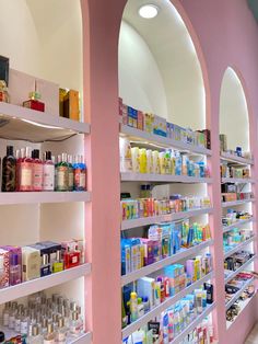 the shelves are filled with many different types of products