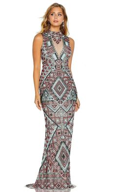 Amarra - 20909 Geometric Beaded High Halter Dress Geometric Beadwork, Body Hugging Dress, Fitted Sheath Dress, Sheath Skirt, Beaded Gown, Blush And Gold, Luxury Dress, Dress Purchase, Formal Style