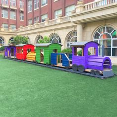 Colorful train playground plan Play Garden Ideas, Diy Children Playground, Small Playground Design, Daycare Playground Ideas, Home Playground Ideas, Train Playground, Train Station Playhouse, School Playground Ideas, Big Kid Playground