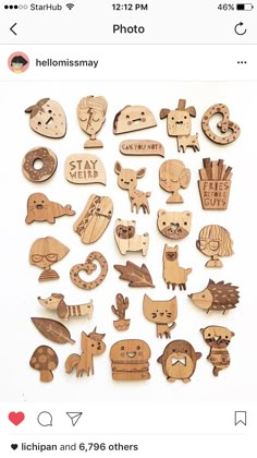 wooden cutouts of various animals and words