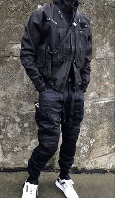 Cyberpunk Aesthetic Fashion Men, Tactical Aesthetic Outfit, Tactical Outfits Men, Tech Wear Jacket, Mens Techwear, 2023 Streetwear, Casual Techwear