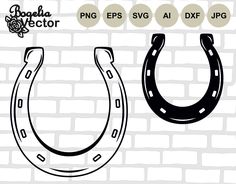 two black and white horseshoes on a brick wall with the word's name