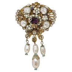 Original by Robert faux pearls and rhinestones brooch. Measures 3 1/4 inches long. Mid 20th century 1960. Wear consistent with age, crystal pearls. Faux Stone, Rhinestone Brooches, Crystal Pearls, Vintage Jewellery, Faux Pearl, Brooches, 20th Century, Fashion Jewelry, Vintage Fashion