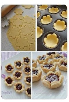 there are several pictures of different pastries in the same photo, including cookies and pies