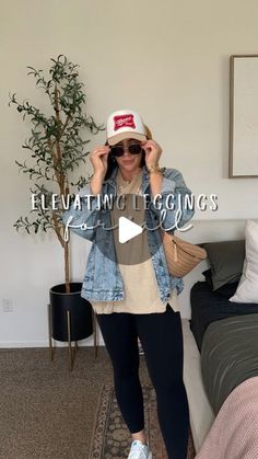 Nina Caviggiola • momhood & midsize style on Instagram: "Can’t go wrong with a Jean jacket and leggings, just add your favorite oversized tee!   Comment LOVE LEGGINGS below to receive a DM with the link to shop this post on my LTK ⬇ https://liketk.it/4RhIv  Leggings outfit for early fall! Leggings: M, Top: M (runs oversized), jacket: L (but could do M)   Mom style, mom outfit, size 10, midsize, leggings, aerie, graphic tee, soccer mom, cool mom, easy & elevated fall style, fall outfit, fall sale.  #ltkmidsize #ltkfallsale #ltkstyletip" Wide Leg Jeans And Sweatshirt Outfit, Athleisure Outfits Mom, Fall Leggings Outfit Midsize, Jean Jacket With Leggings Outfits, Sports Mom Outfits Fall, Leggings And Oversized Denim Jacket Outfit, Fall Soccer Mom Outfits, Easy Fall Outfits For Moms, Oversized Fall Denim Jacket For Everyday