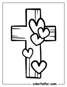 a cross with hearts on it coloring page