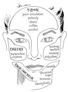 Face Mapping What Your Face Is Saying | The WHOot Gesicht Mapping, Food Acne, Jawline Acne, Nose Acne, Neck Acne, Face Map, Acne Hacks, Face Mapping Acne, Korean 10 Step Skin Care