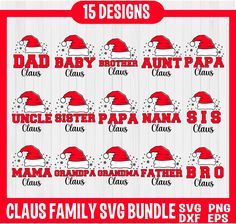 christmas svg bundle with santa hats and other holiday items for the family to use