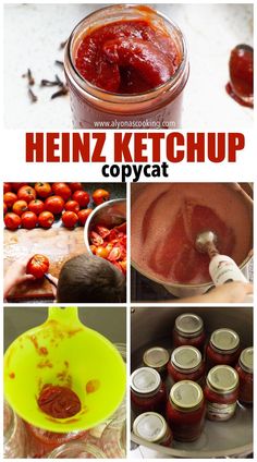 several pictures with the words heinzz ketchup copycat