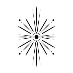 a black and white image of an abstract sunburst with dots in the middle