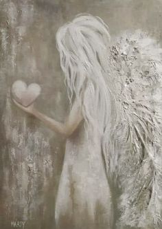 a painting of an angel holding a heart