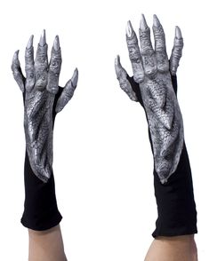 Silver Dragon Costume Gloves made from cotton/poly gloves with latex scales perfect for all dragon, alien and amphibian creatures.The perfect addition to any cosplay costume. Works well for Dragon, Reptile, Dinosaur costumes. Dragon Hands, Dragon Gloves, Usa Costume, Dragon Claws, Lantern Crafts, Gauntlet Gloves, Costume Gloves, Dragon Crafts