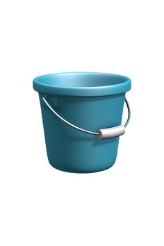 a blue plastic bucket with handle on white background