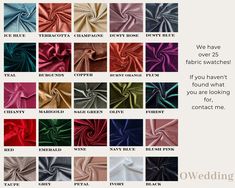 the different colors of satin fabric are shown in this chart, and it is also available for