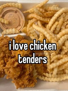 i love chicken tenders in a plastic container with some fried food on the side