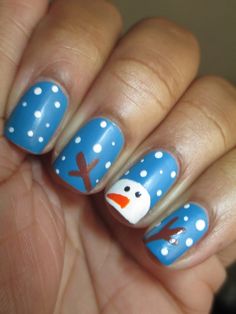 20 Inspirational Christmas Nail Art Designs, i didnt even look at the rest but the snowman looks doable Christmas Nail Art Easy, Nail Art For Kids, Fingernail Designs, 13 November, Nagel Tips, Christmas Nails Easy, Christmas Nail Art Designs, Holiday Nail Art