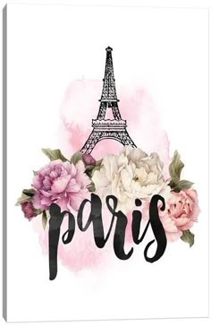 the eiffel tower with flowers in front of it, paris canvas art print