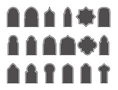 a set of different shapes and sizes of tombstones in black on a white background