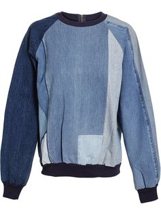 ASHISH Patchwork Denim Sweater Men's Denim Style, Denim Projects, Denim Inspiration, Recycled Jeans, Recycle Jeans, Denim Day, Patchwork Denim, Denim Sweater