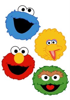 four sesame characters with different facial expressions