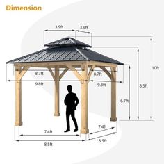 a wooden gazebo with measurements for it