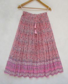 "ITEM DESCRIPTION blue pink floral printed cotton long maxi skirts - broomstick style maxi skirts Material: 100% cotton cambric soft crinkled fabric Length: - 38 inch long Waist :-28.00 inch full (14 inch half) 28 inch relaxed can stretch up to 50 inch Size: free size (fit to all) PRODUCT NAME: - Long Women Maxi skirts Ladies Vintage Long skirts Company Return Policy: Please write for more information to my email directly CHOOSE \"ASK SELLER QUESTION \" payment policy:- we accepts payment throug Bohemian Maxi Length Pink Skirt, Bohemian Pink Maxi Skirt, Pink Full-length Maxi Skirt For Spring, Pink Full-length Spring Skirt, Pink Floral Print Flowy Maxi Skirt, Bohemian Pink Floral Print Maxi Skirt, Flowy Pink Maxi Skirt For Spring, Pink Full-length Summer Skirt, Bohemian Cotton Pink Skirt